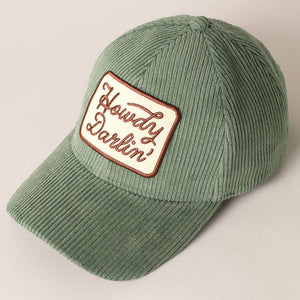 Howdy Darlin' Sage Embroidery Patch Corduroy Cap