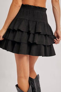 Kendall faux suede ruffle skirt (black)