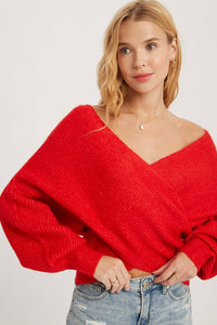 Maribel cross knit sweater (Ruby)