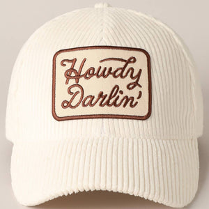 Howdy Darlin' Cream Embroidery Patch Corduroy Cap