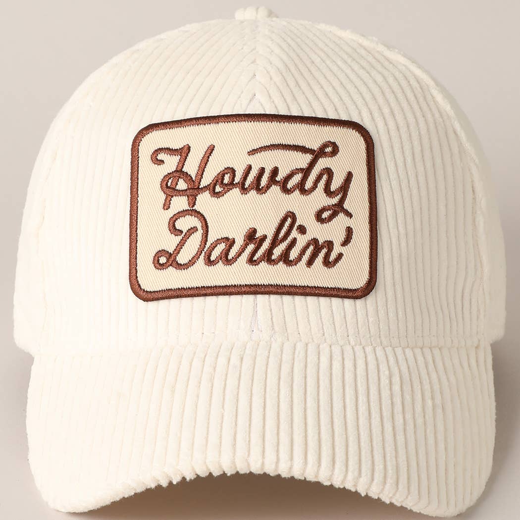 Howdy Darlin' Cream Embroidery Patch Corduroy Cap