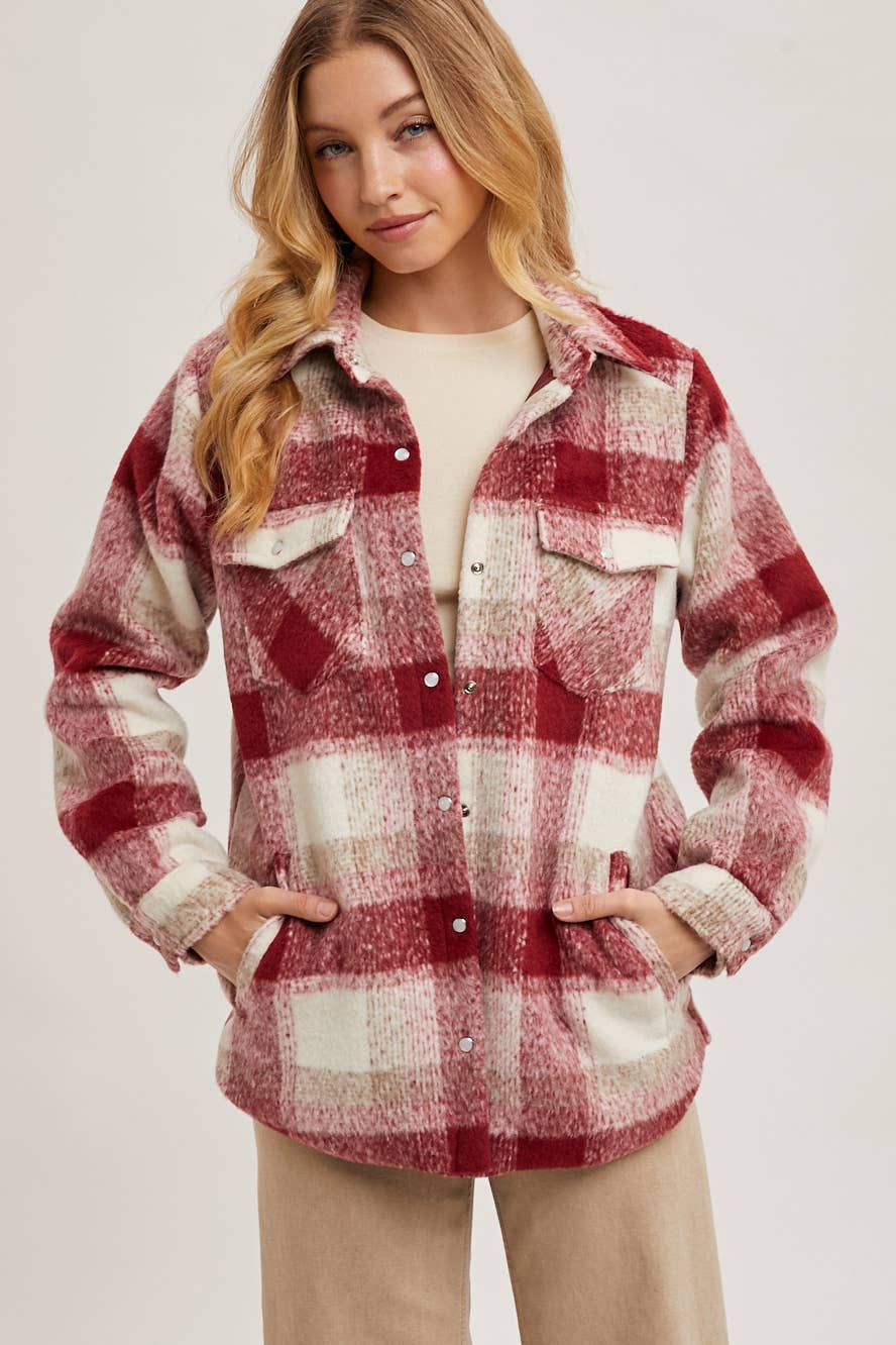 June button down plaid Shacket (wine)