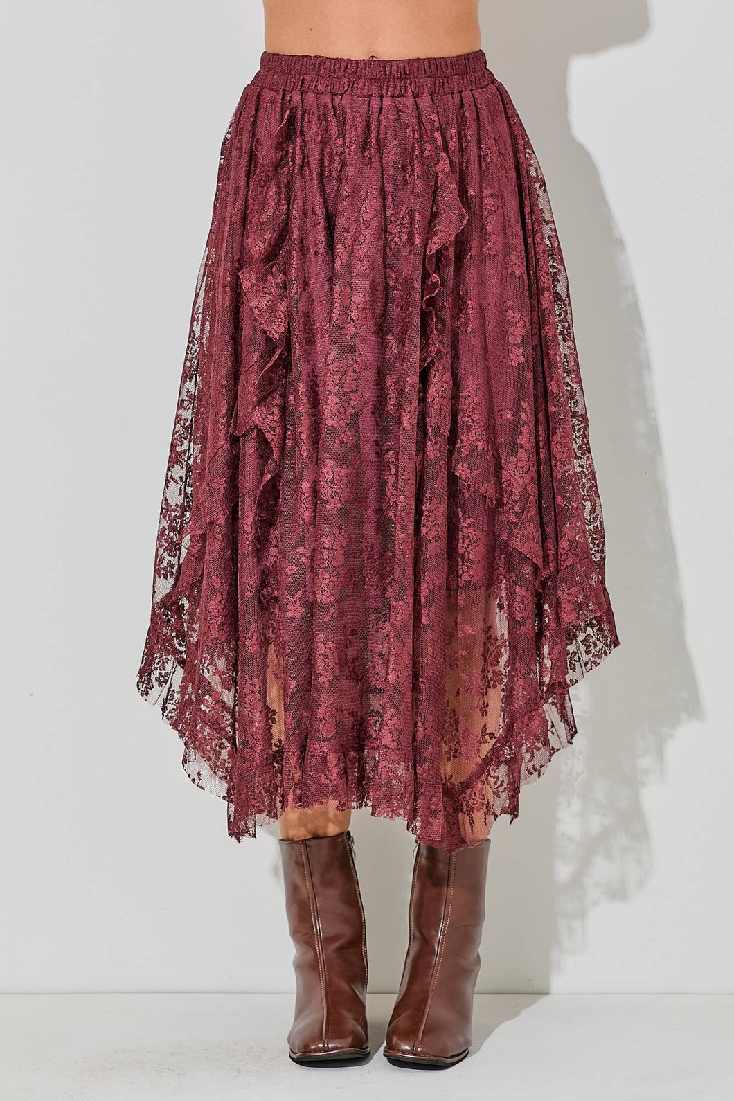 Hattie lace skirt (burgundy)