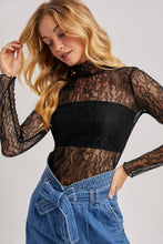 Load image into Gallery viewer, Olivia mock neck lace top (black)

