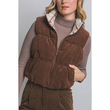 Load image into Gallery viewer, Fallon Reversible Corduroy/Aztec Print Puffer Vest (brown)
