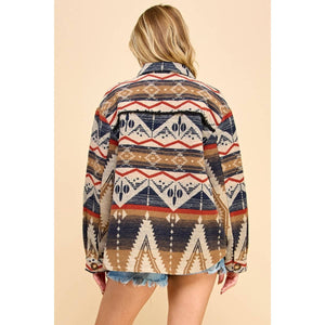 Beige Multi-color Aztec Shacket