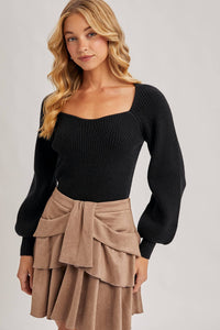 Chloe ribbed knit sweater top (black)