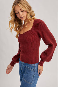 Chloe ribbed knit sweater top (wine)