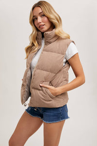 Taupe corduroy puffer vest