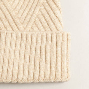 Heather Cuff Beanie with Pom-Pom (beige)