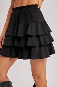 Kendall faux suede ruffle skirt (black)