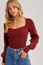 Load image into Gallery viewer, Chloe ribbed knit sweater top (wine)
