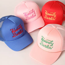 Load image into Gallery viewer, Howdy Darlin&#39; Pink Embroidered Mesh Back Trucker Cap
