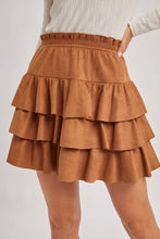 Load image into Gallery viewer, Kendall faux suede ruffle skirt (camel)
