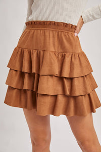 Kendall faux suede ruffle skirt (camel)