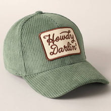 Load image into Gallery viewer, Howdy Darlin&#39; Sage Embroidery Patch Corduroy Cap
