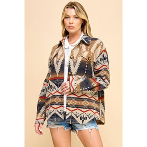 Beige Multi-color Aztec Shacket