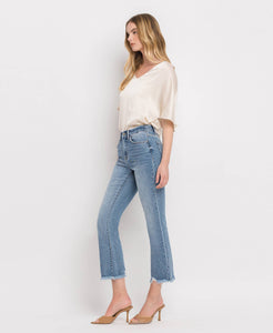 Bella high rise frayed hem crop flare jeans