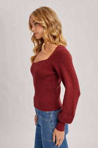 Chloe ribbed knit sweater top (wine)