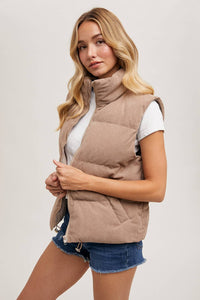 Taupe corduroy puffer vest