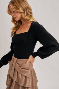 Chloe ribbed knit sweater top (black)