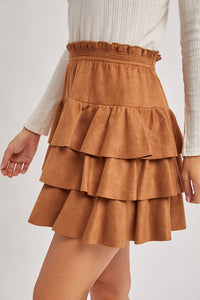Kendall faux suede ruffle skirt (camel)
