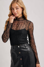 Load image into Gallery viewer, Olivia mock neck lace top (black)
