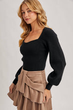 Load image into Gallery viewer, Chloe ribbed knit sweater top (black)
