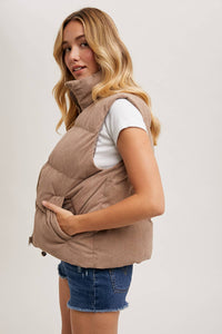 Taupe corduroy puffer vest