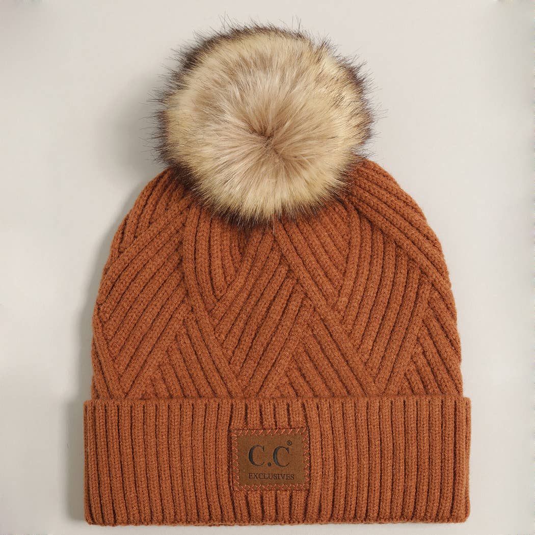 Heather Cuff Beanie with Pom-Pom (camel)