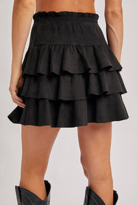Kendall faux suede ruffle skirt (black)