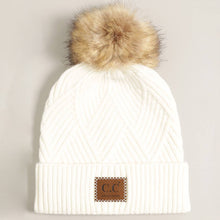 Load image into Gallery viewer, Heather Cuff Beanie with Pom-Pom (white)

