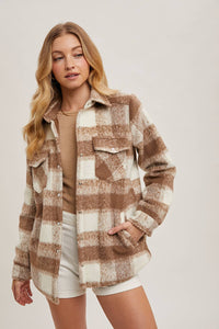 June button down plaid Shacket (brown)