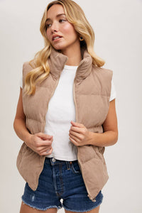 Taupe corduroy puffer vest