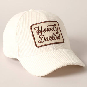 Howdy Darlin' Cream Embroidery Patch Corduroy Cap