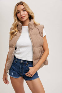 Taupe corduroy puffer vest