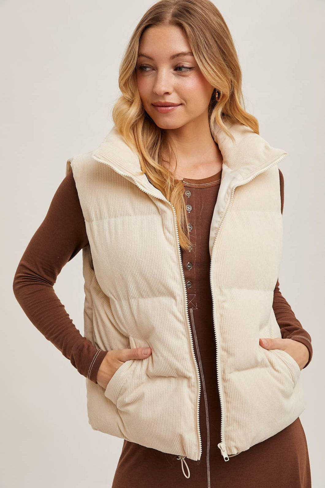 Cream corduroy puffer vest