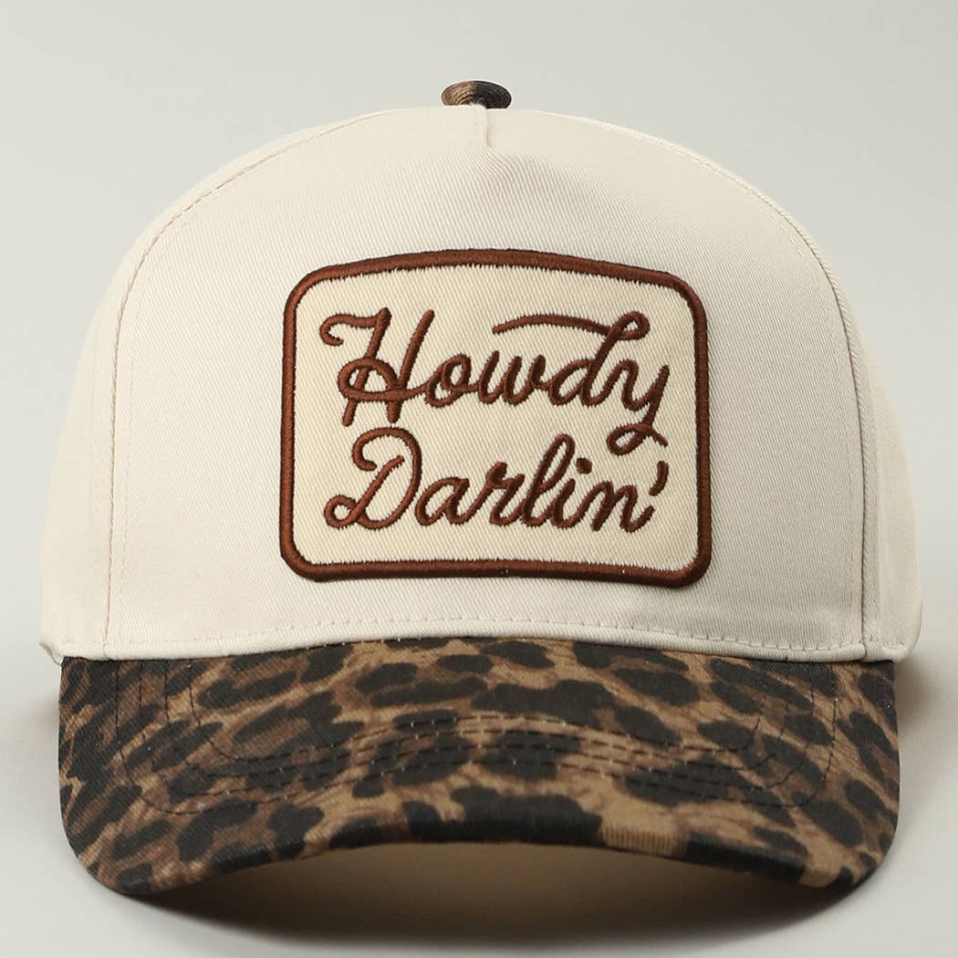 Howdy Darlin Embroidered Patch Leopard Brim Trucker Hat  display picture 3