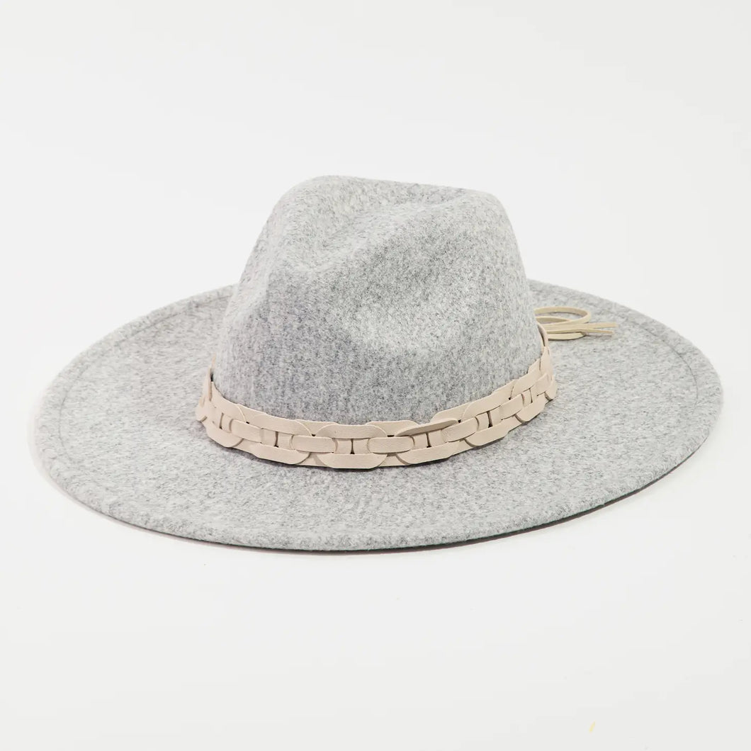 Grey braided Band Fedora Hat