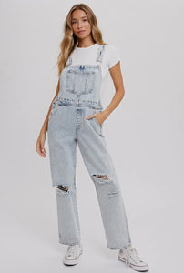 Light wash denim overalls