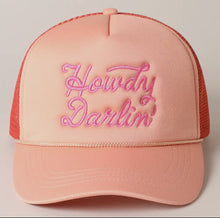 Load image into Gallery viewer, Howdy Darlin&#39; Orange Embroidered Mesh Back Trucker Cap
