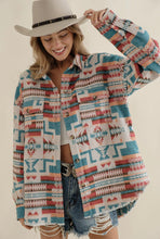 Load image into Gallery viewer, Teal Multi-Color Aztec Shacket
