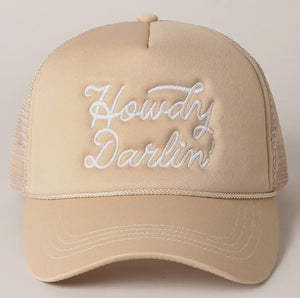 Howdy Darlin' Beige Embroidered Mesh Back Trucker Cap