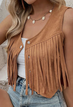 Load image into Gallery viewer, Fringed Snap Button Front Suedette Vest
