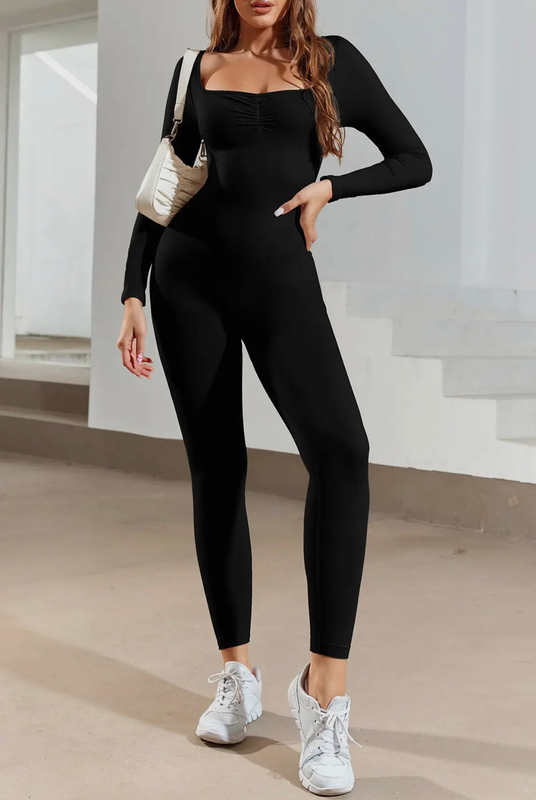 Black Ruched Catsuit