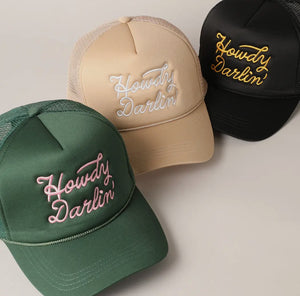 Howdy Darlin' Beige Embroidered Mesh Back Trucker Cap