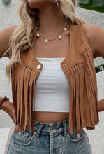 Load image into Gallery viewer, Fringed Snap Button Front Suedette Vest
