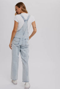 Light wash denim overalls