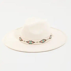 White Tribal Band Fedora Hat