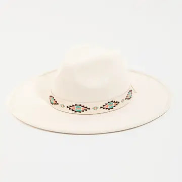 White Tribal Band Fedora Hat